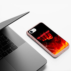 Чехол iPhone 7/8 матовый Кулак One Punch-Man в огне, цвет: 3D-светло-розовый — фото 2