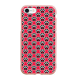 Чехол iPhone 7/8 матовый Следы от Лап с Сердечками, цвет: 3D-светло-розовый