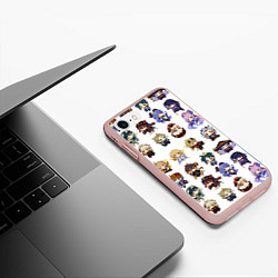 Чехол iPhone 7/8 матовый Все герои Геншин Импакта чиби паттерн, цвет: 3D-светло-розовый — фото 2