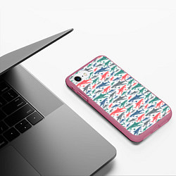 Чехол iPhone 7/8 матовый Разноцветные Акулы, цвет: 3D-малиновый — фото 2