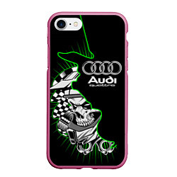 Чехол iPhone 7/8 матовый Audi quattro череп, цвет: 3D-малиновый