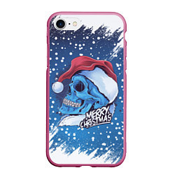 Чехол iPhone 7/8 матовый Merry Christmas Счастливого Рождества Skull, цвет: 3D-малиновый