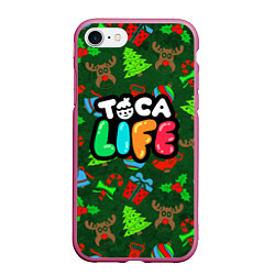 Чехол iPhone 7/8 матовый Toca Boca New Year, цвет: 3D-малиновый