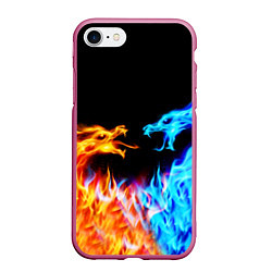 Чехол iPhone 7/8 матовый FIRE DRAGONS ОГНЕННЫЕ ДРАКОНЫ, цвет: 3D-малиновый