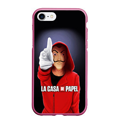 Чехол iPhone 7/8 матовый LA CASA DE PAPEL BELLA CIAO - БУМАЖНЫЙ ДОМ, цвет: 3D-малиновый