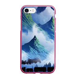 Чехол iPhone 7/8 матовый Поезд в горах, цвет: 3D-малиновый