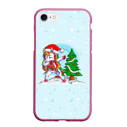 Чехол iPhone 7/8 матовый Новогодний Единорог Dabbing, цвет: 3D-малиновый