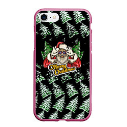 Чехол iPhone 7/8 матовый Merry Christmas Santa с Ёлками, цвет: 3D-малиновый