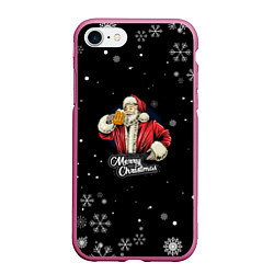 Чехол iPhone 7/8 матовый Merry Christmas Санта с пивом, цвет: 3D-малиновый