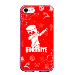 Чехол iPhone 7/8 матовый Fortnite - Marshmello новогодний, цвет: 3D-малиновый