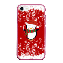 Чехол iPhone 7/8 матовый Пингвин в новогодней шапочке, цвет: 3D-малиновый