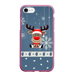 Чехол iPhone 7/8 матовый New Years Deer, цвет: 3D-малиновый