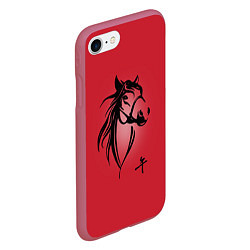 Чехол iPhone 7/8 матовый Огненная лошадь с иероглифом, цвет: 3D-малиновый — фото 2