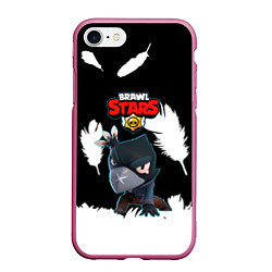 Чехол iPhone 7/8 матовый BRAWL STARS MECHA CROW ПЕРЬЯ, цвет: 3D-малиновый