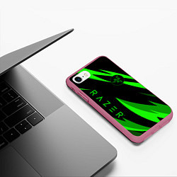 Чехол iPhone 7/8 матовый RAZER GREEN, цвет: 3D-малиновый — фото 2