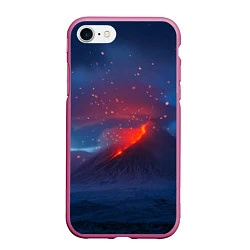 Чехол iPhone 7/8 матовый Извержение вулкана ночью, цвет: 3D-малиновый