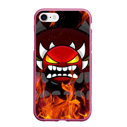 Чехол iPhone 7/8 матовый GEOMETRY DASH DEMON FIRE SMILE, цвет: 3D-малиновый