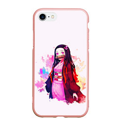 Чехол iPhone 7/8 матовый Недзуко demon slayer, цвет: 3D-светло-розовый