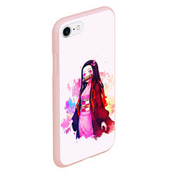 Чехол iPhone 7/8 матовый Недзуко demon slayer, цвет: 3D-светло-розовый — фото 2
