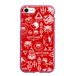 Чехол iPhone 7/8 матовый THE WITCHER LOGOBOMBING ЛОГОТИПЫ ВЕДЬМАКА, цвет: 3D-малиновый