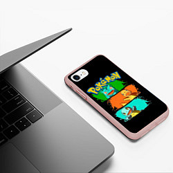 Чехол iPhone 7/8 матовый Стартовые покемоны - Pokemon, цвет: 3D-светло-розовый — фото 2