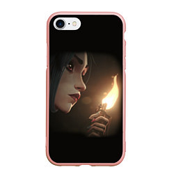 Чехол iPhone 7/8 матовый Arcane - League Of Legends Jinx с огнем, цвет: 3D-светло-розовый