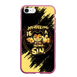 Чехол iPhone 7/8 матовый Bendy And The Ink Machine круг, цвет: 3D-малиновый