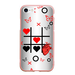 Чехол iPhone 7/8 матовый Крестики нолики сердцами, цвет: 3D-светло-розовый