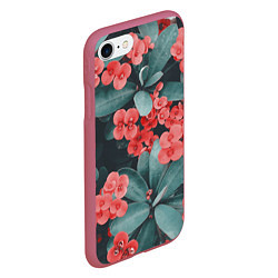 Чехол iPhone 7/8 матовый Красивые Цветы на Зеленом дереве, цвет: 3D-малиновый — фото 2