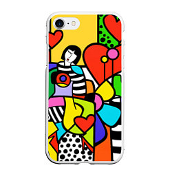 Чехол iPhone 7/8 матовый Romero Britto - valentines day, цвет: 3D-белый