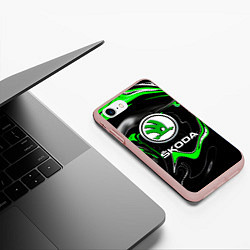 Чехол iPhone 7/8 матовый Skoda: Auto Logo, цвет: 3D-светло-розовый — фото 2