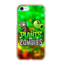 Чехол iPhone 7/8 матовый Plants vs Zombies горохострел и зомби, цвет: 3D-светло-розовый