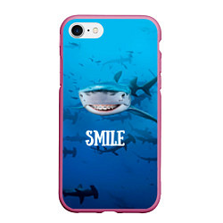 Чехол iPhone 7/8 матовый Акула смайл, цвет: 3D-малиновый