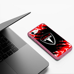 Чехол iPhone 7/8 матовый Tesla - Logo Sport Auto, цвет: 3D-малиновый — фото 2