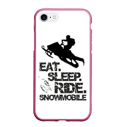 Чехол iPhone 7/8 матовый EAT SLEEP RIDE SNOWMOBILE, цвет: 3D-малиновый