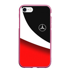 Чехол iPhone 7/8 матовый MERCEDES BENZ КАРБОН И КРАСНАЯ ВОЛНА, цвет: 3D-малиновый