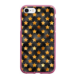 Чехол iPhone 7/8 матовый Золотые звезды на черном, цвет: 3D-малиновый