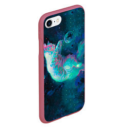 Чехол iPhone 7/8 матовый Котенок в космосе, цвет: 3D-малиновый — фото 2