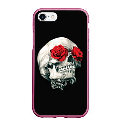 Чехол iPhone 7/8 матовый Череп Розы, цвет: 3D-малиновый
