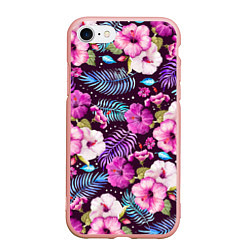 Чехол iPhone 7/8 матовый Цветочный Паттерн Flowers and leaves, цвет: 3D-светло-розовый
