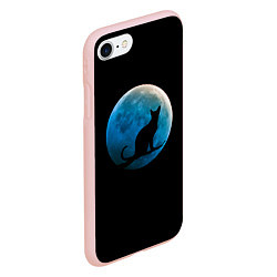 Чехол iPhone 7/8 матовый Силуэт кота на фоне синей луны, цвет: 3D-светло-розовый — фото 2