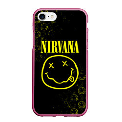 Чехол iPhone 7/8 матовый NIRVANA логотипы, цвет: 3D-малиновый