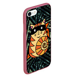 Чехол iPhone 7/8 матовый Кот в черной маске, цвет: 3D-малиновый — фото 2