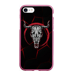 Чехол iPhone 7/8 матовый Череп буйвола, цвет: 3D-малиновый