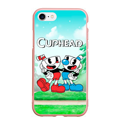 Чехол iPhone 7/8 матовый Cuphead Красная и синяя чашечка, цвет: 3D-светло-розовый