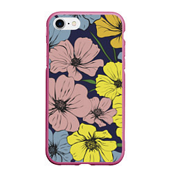 Чехол iPhone 7/8 матовый Цветы Винтажный Цветок, цвет: 3D-малиновый