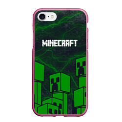 Чехол iPhone 7/8 матовый Minecraft майнкрафт Зомби, цвет: 3D-малиновый
