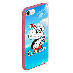 Чехол iPhone 7/8 матовый Cuphead сердитая чашечка, цвет: 3D-малиновый — фото 2