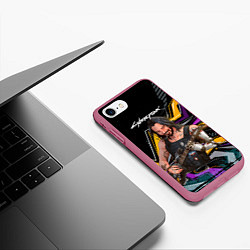Чехол iPhone 7/8 матовый Johnny гитарист cyberpunk2077, цвет: 3D-малиновый — фото 2