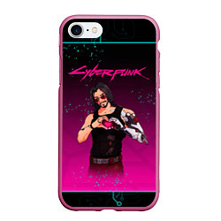 Чехол iPhone 7/8 матовый Романтичный Johnny Cyberpunk2077, цвет: 3D-малиновый